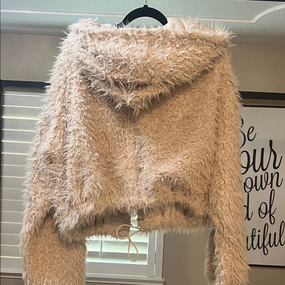 Free People Fuzzy Tan Hooded Jacket - Picture 2 of 4